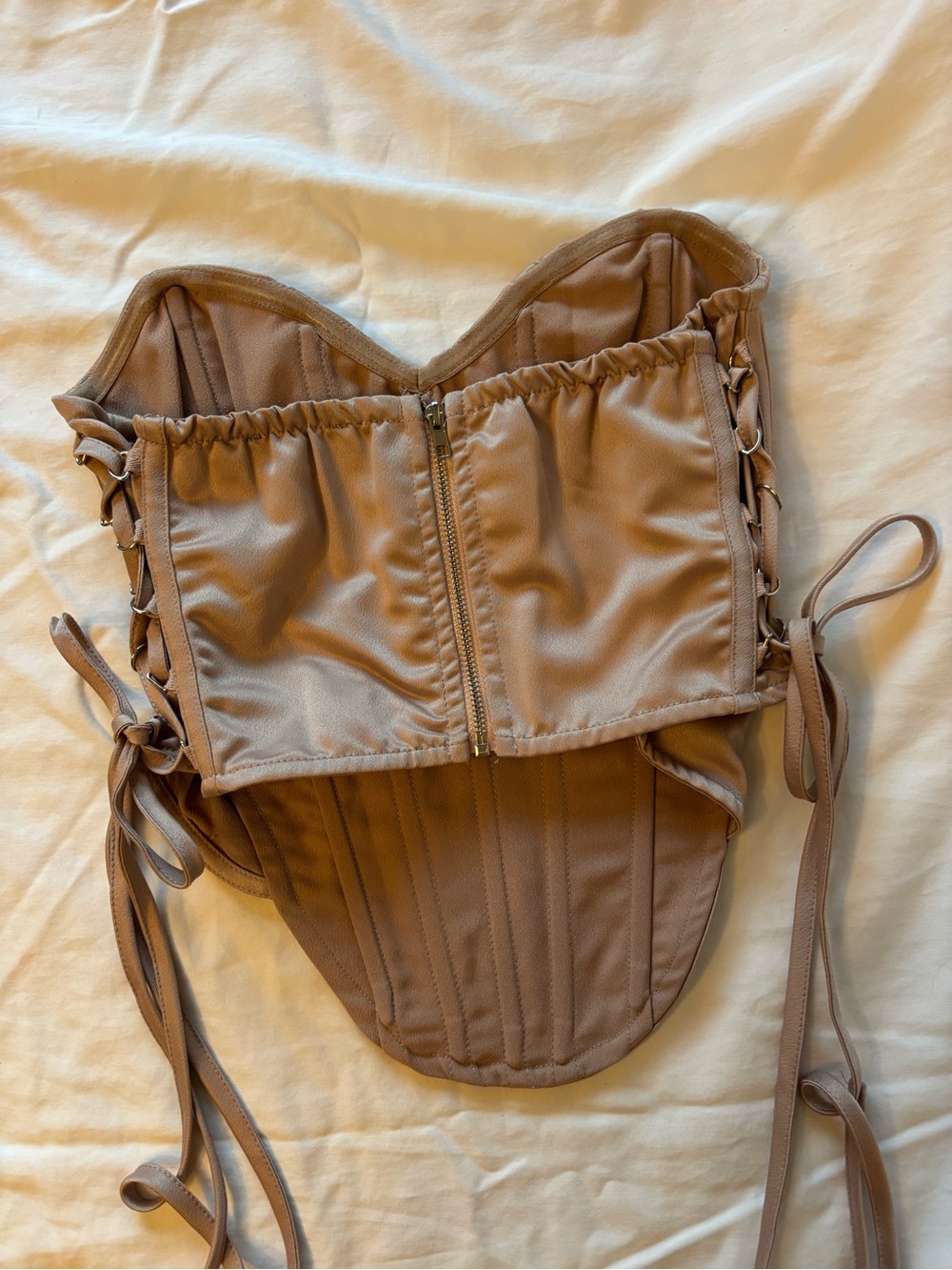 PrettyLittleThing Taupe Lace-Up Corset Top - Picture 3 of 4